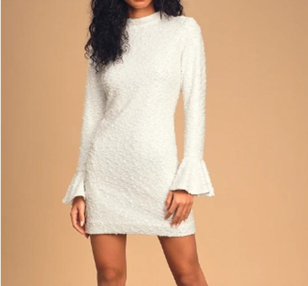 New ~ LULU'S ~ Bring the Magic White Tweed Sequin Dress Size XL Sequins HOCO